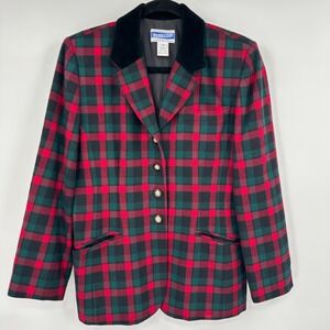 Pendleton‎ Blazer Jacket Women's 10 Multi Plaid Wool Notch Lapel Button Front